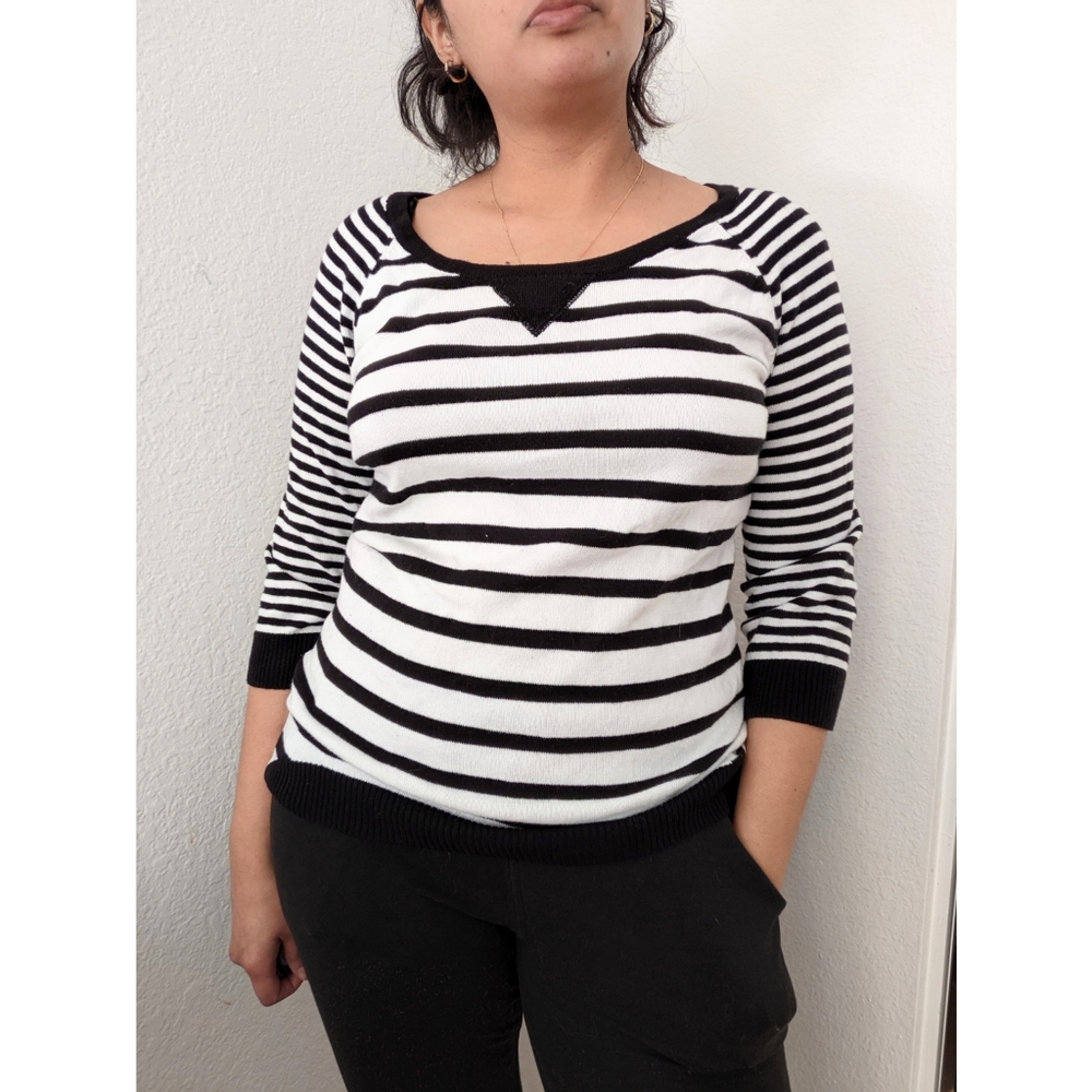 Pink Rose Stripped Quarter Sleeve Top